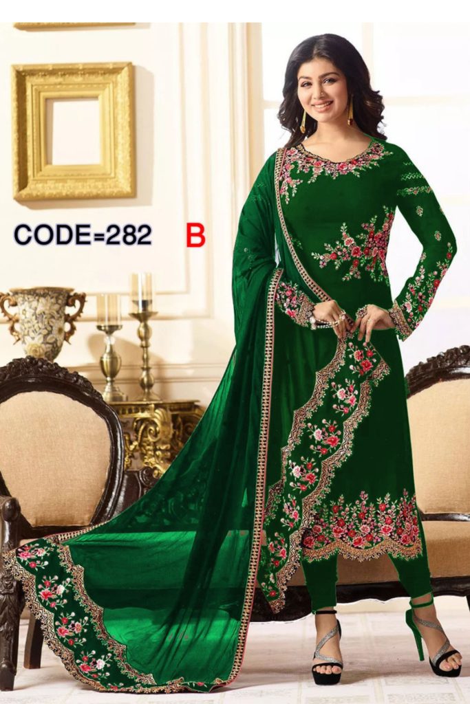 Elegant green embroidered three piece dress for women – perfect festive and party wear