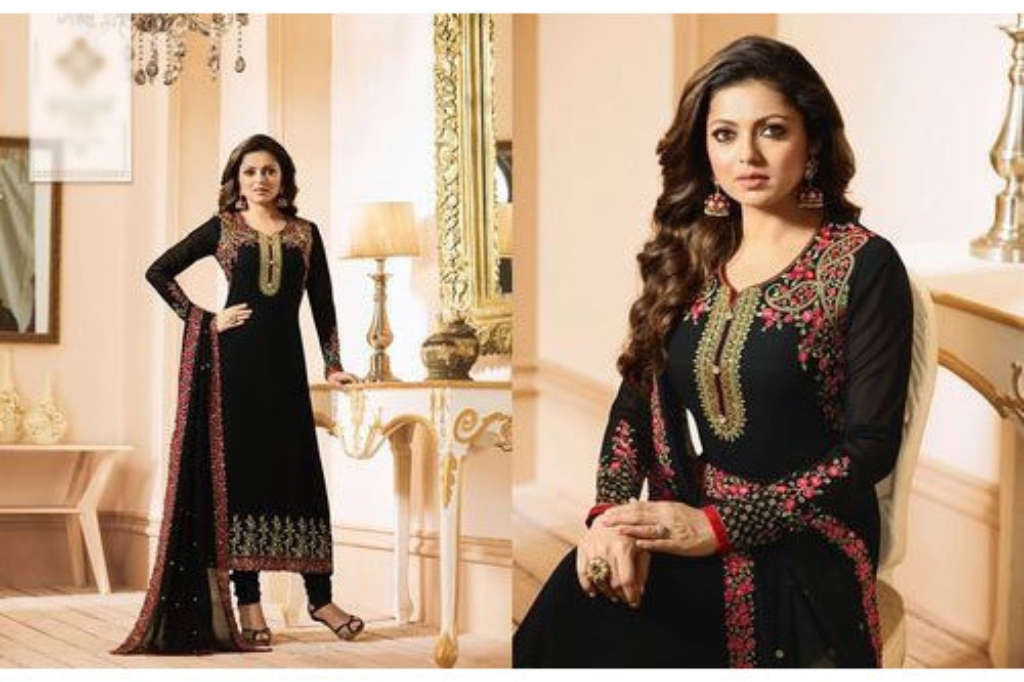 black long kurti with red and golden embroidery design